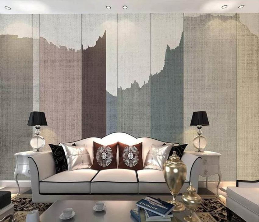 A fabric wallpaper will make your living room look even more modern. Source: Home BNC